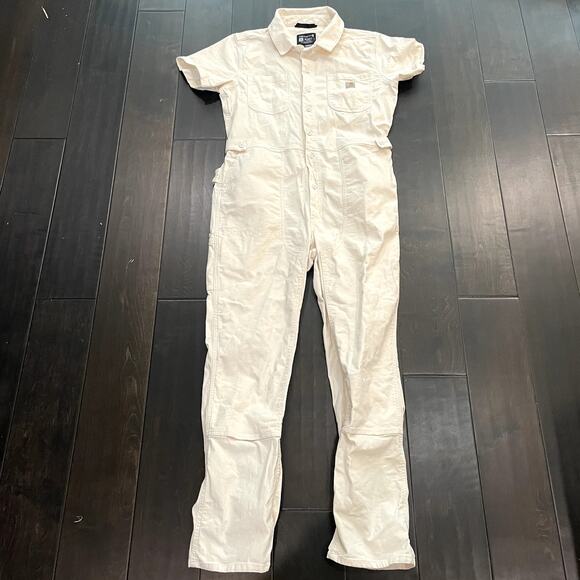 Carhartt Women's Canvas Coverall Short Sleeve Jumpsuit Natural Women's Size L - Picture 2 of 6